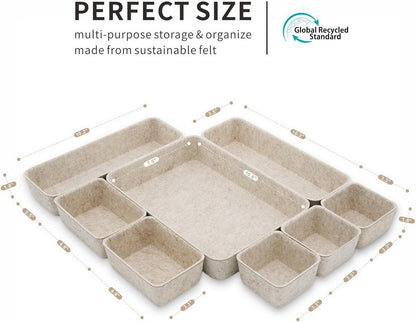 8pc Nordic Felt Desk Drawer Organizer Tray Beige Oatmeal Storage Bin