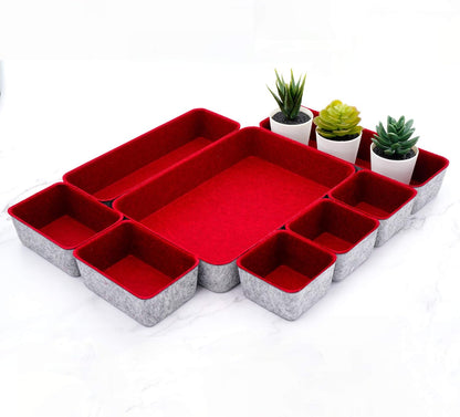 8pc Nordic Felt Desk Drawer Organizer Tray Beige Oatmeal Storage Bin
