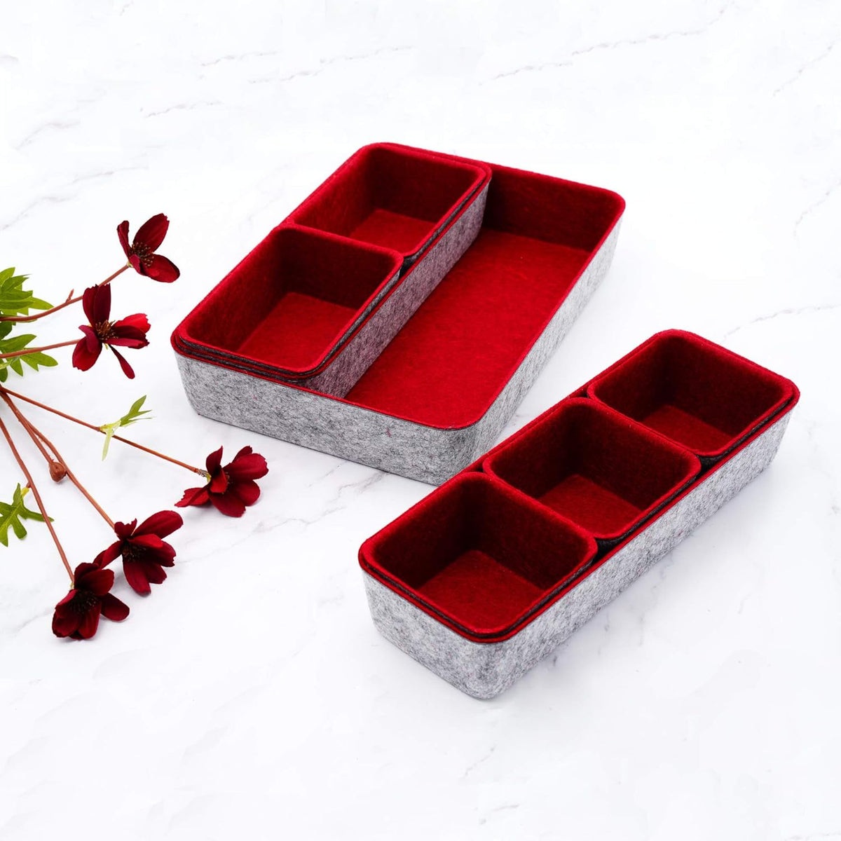 8pc Nordic Felt Desk Drawer Organizer Tray Beige Oatmeal Storage Bin