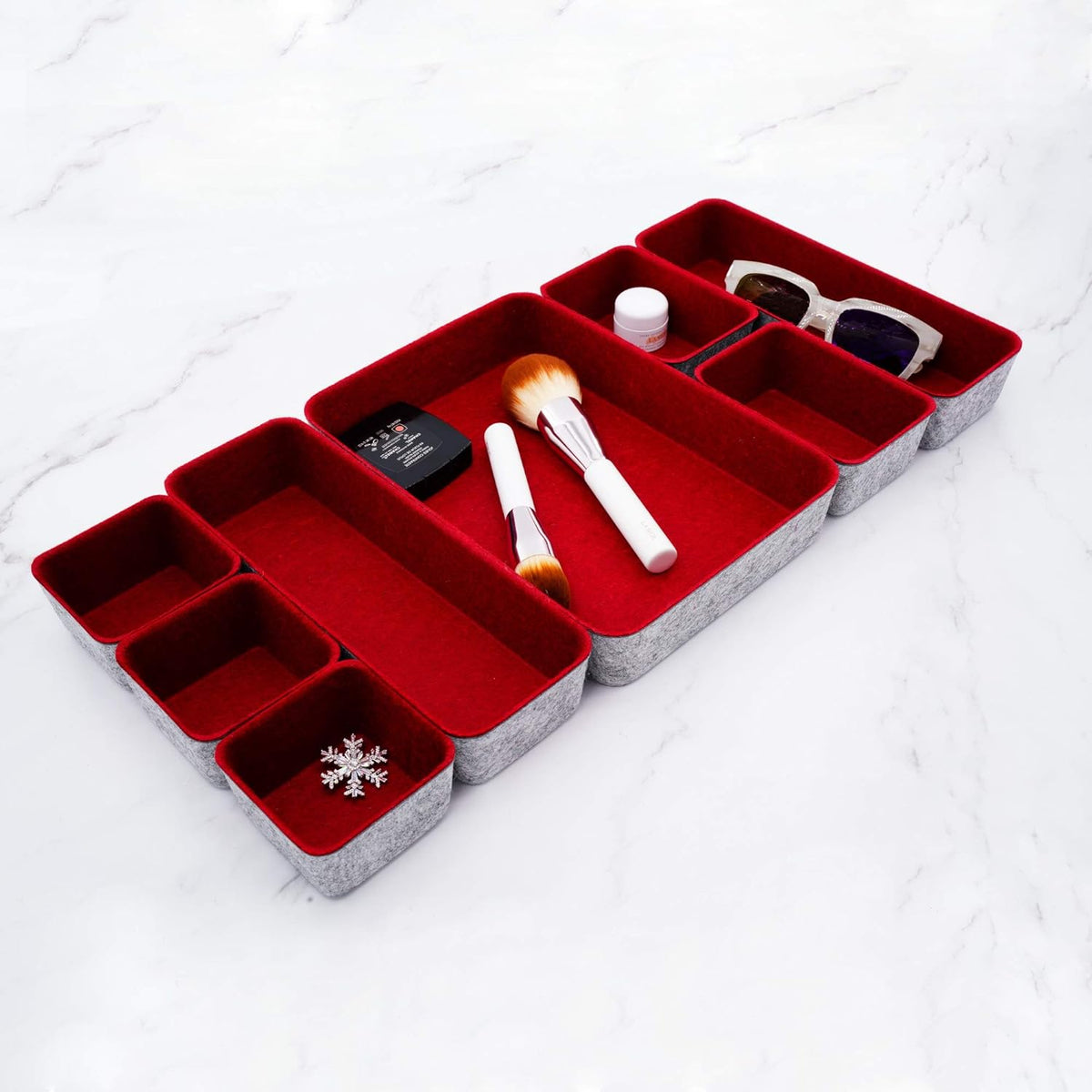 8pc Nordic Felt Desk Drawer Organizer Tray Beige Oatmeal Storage Bin