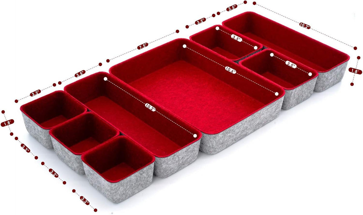 8pc Nordic Felt Desk Drawer Organizer Tray Beige Oatmeal Storage Bin