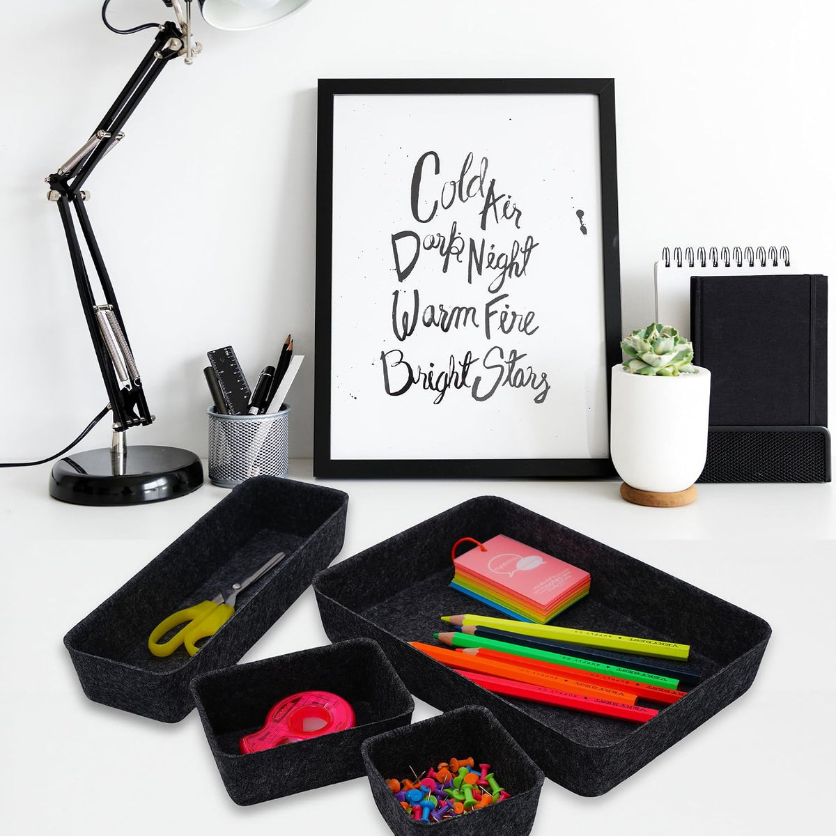 8pc Nordic Felt Desk Drawer Organizer Tray Beige Oatmeal Storage Bin