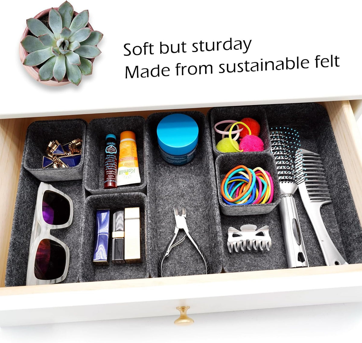 8pc Nordic Felt Desk Drawer Organizer Tray Beige Oatmeal Storage Bin