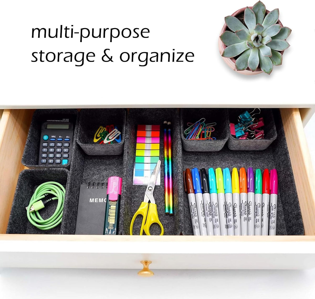 8pc Nordic Felt Desk Drawer Organizer Tray Beige Oatmeal Storage Bin