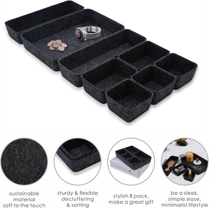 8pc Nordic Felt Desk Drawer Organizer Tray Beige Oatmeal Storage Bin