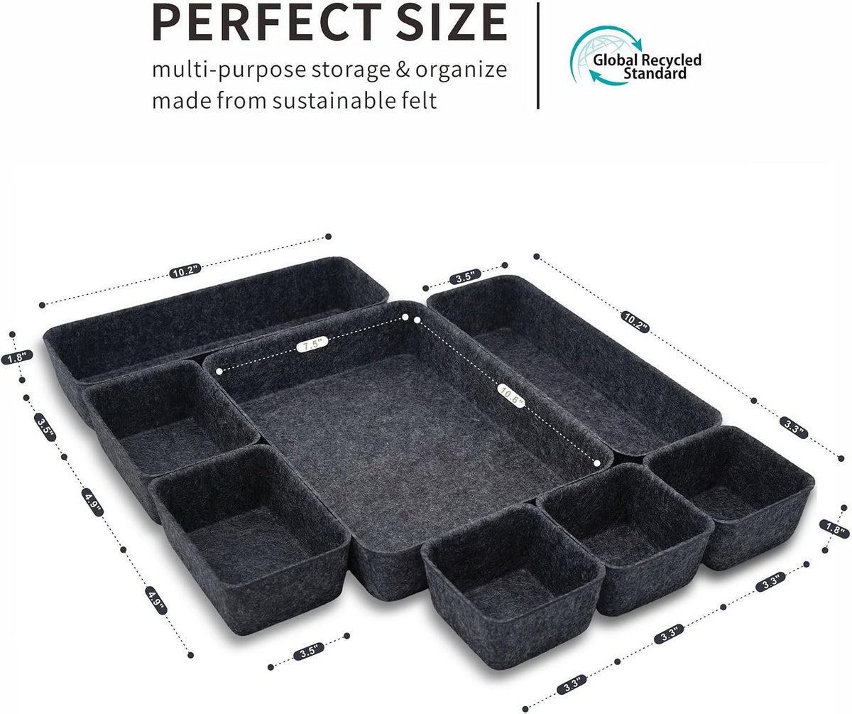 8pc Nordic Felt Desk Drawer Organizer Tray Beige Oatmeal Storage Bin