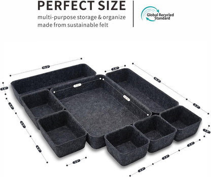 8pc Nordic Felt Desk Drawer Organizer Tray Beige Oatmeal Storage Bin