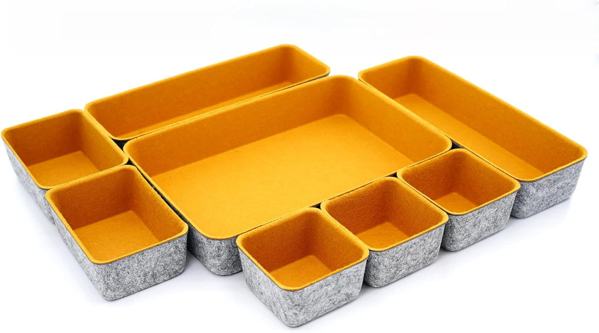 8pc Nordic Felt Desk Drawer Organizer Tray Beige Oatmeal Storage Bin
