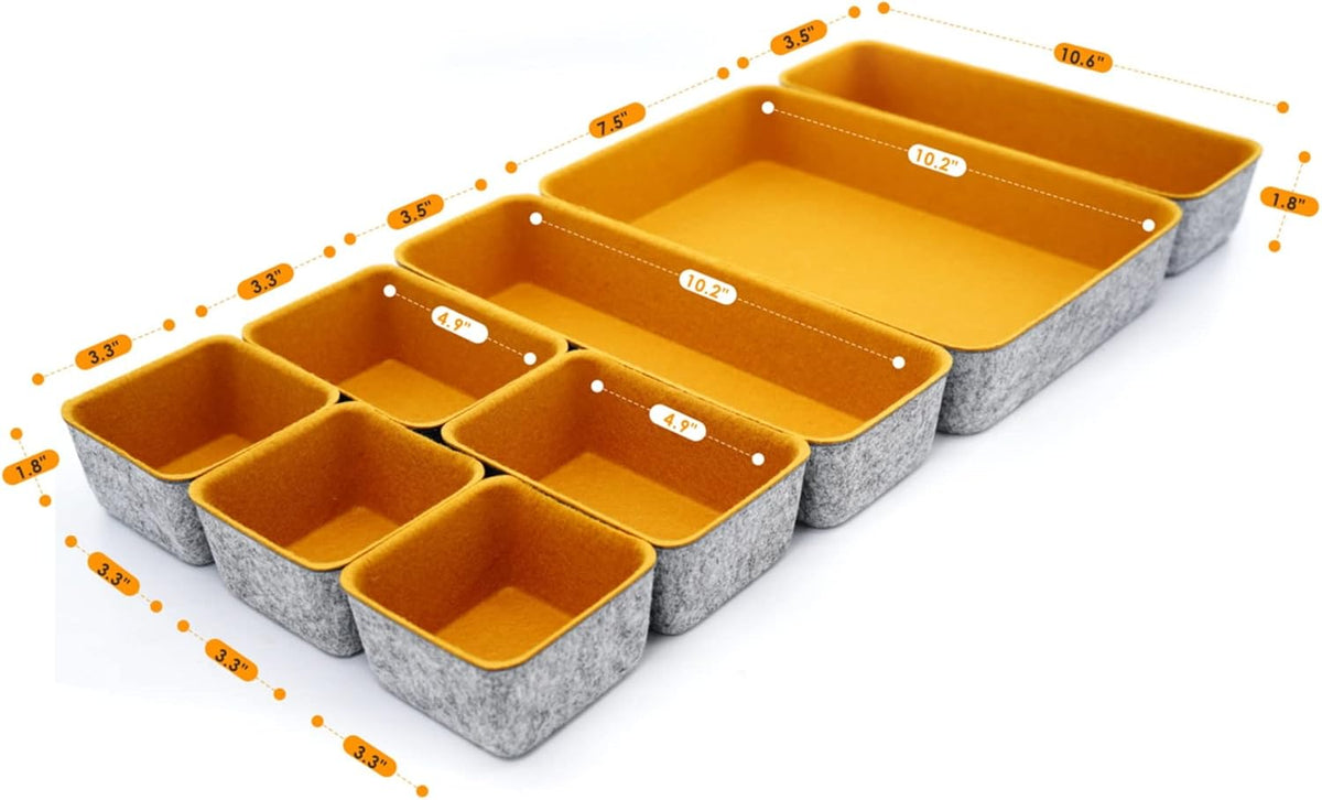 8pc Nordic Felt Desk Drawer Organizer Tray Beige Oatmeal Storage Bin