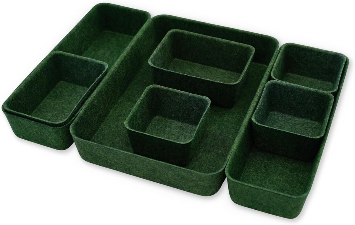 8pc Nordic Felt Desk Drawer Organizer Tray Beige Oatmeal Storage Bin