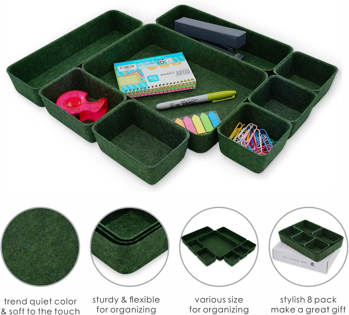 8pc Nordic Felt Desk Drawer Organizer Tray Beige Oatmeal Storage Bin