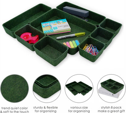 8pc Nordic Felt Desk Drawer Organizer Tray Beige Oatmeal Storage Bin