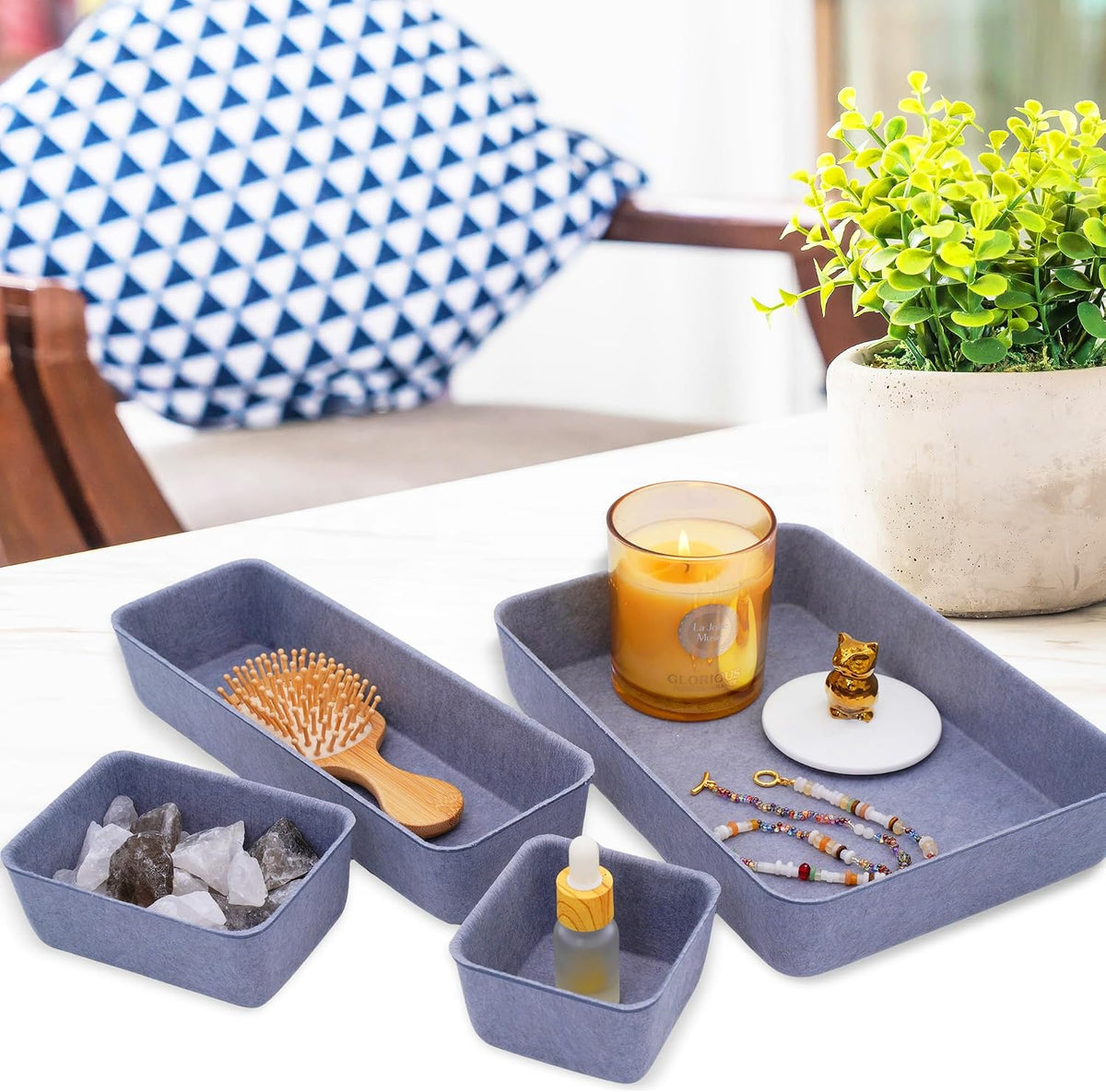 8pc Nordic Felt Desk Drawer Organizer Tray Beige Oatmeal Storage Bin