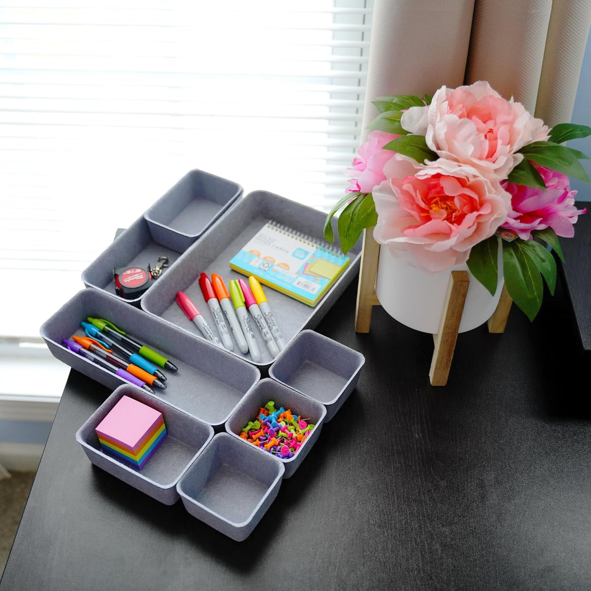 8pc Nordic Felt Desk Drawer Organizer Tray Beige Oatmeal Storage Bin