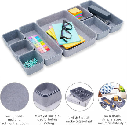 8pc Nordic Felt Desk Drawer Organizer Tray Beige Oatmeal Storage Bin