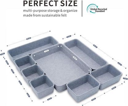 8pc Nordic Felt Desk Drawer Organizer Tray Beige Oatmeal Storage Bin