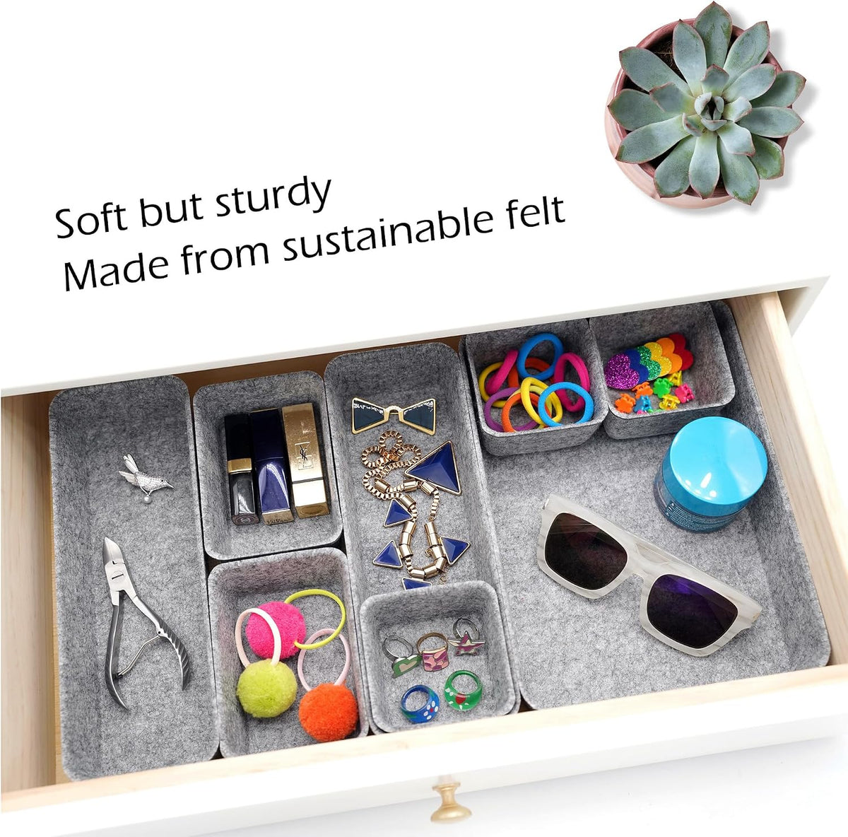 8pc Nordic Felt Desk Drawer Organizer Tray Beige Oatmeal Storage Bin