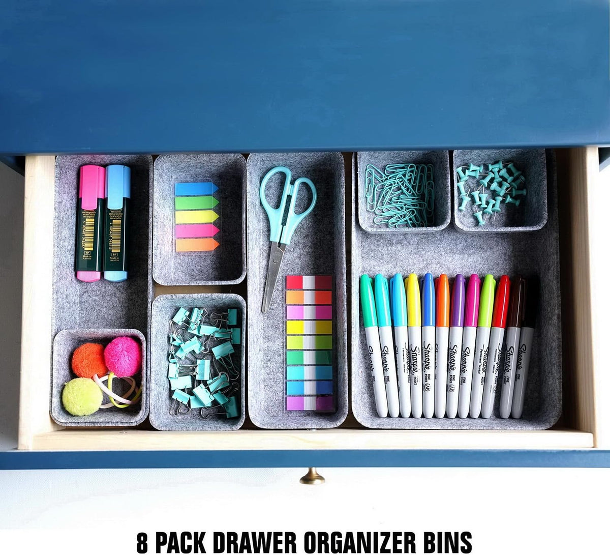 8pc Nordic Felt Desk Drawer Organizer Tray Beige Oatmeal Storage Bin