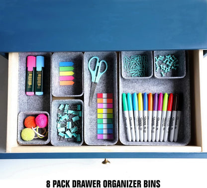 8pc Nordic Felt Desk Drawer Organizer Tray Beige Oatmeal Storage Bin