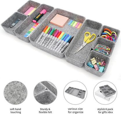 8pc Nordic Felt Desk Drawer Organizer Tray Beige Oatmeal Storage Bin