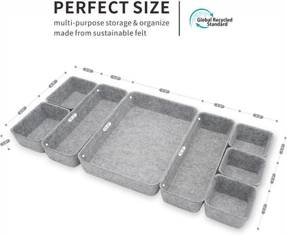 8pc Nordic Felt Desk Drawer Organizer Tray Beige Oatmeal Storage Bin