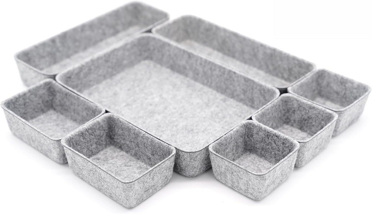 8pc Nordic Felt Desk Drawer Organizer Tray Beige Oatmeal Storage Bin