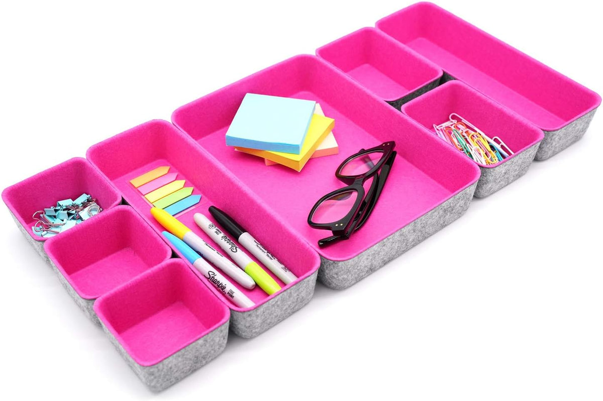 8pc Nordic Felt Desk Drawer Organizer Tray Beige Oatmeal Storage Bin