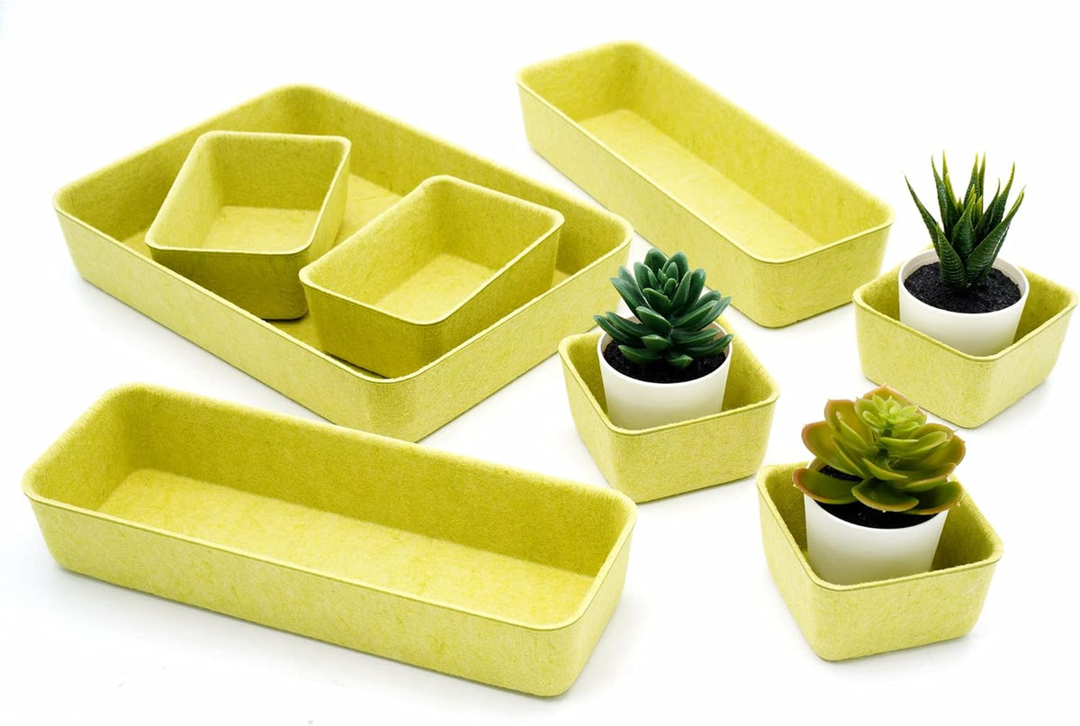 8pc Nordic Felt Desk Drawer Organizer Tray Beige Oatmeal Storage Bin