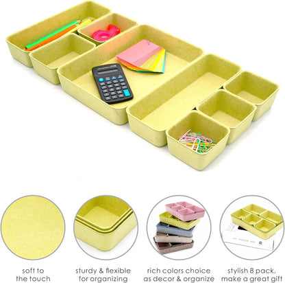8pc Nordic Felt Desk Drawer Organizer Tray Beige Oatmeal Storage Bin