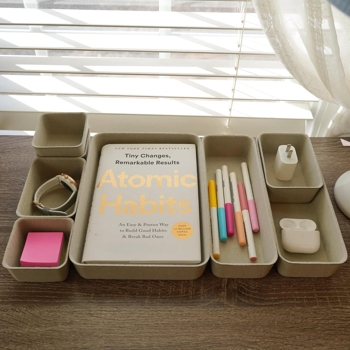 8pc Nordic Felt Desk Drawer Organizer Tray Beige Oatmeal Storage Bin