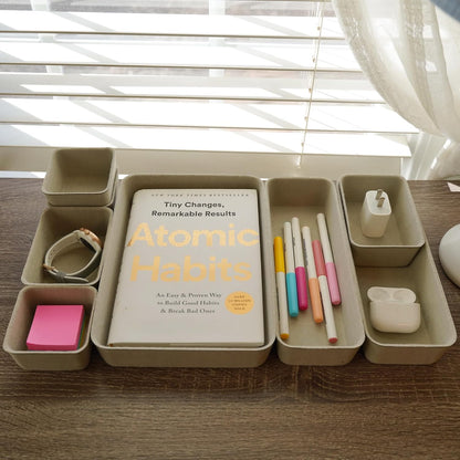 8pc Nordic Felt Desk Drawer Organizer Tray Beige Oatmeal Storage Bin