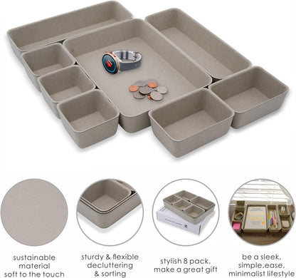 8pc Nordic Felt Desk Drawer Organizer Tray Beige Oatmeal Storage Bin