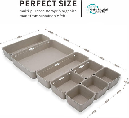 8pc Nordic Felt Desk Drawer Organizer Tray Beige Oatmeal Storage Bin