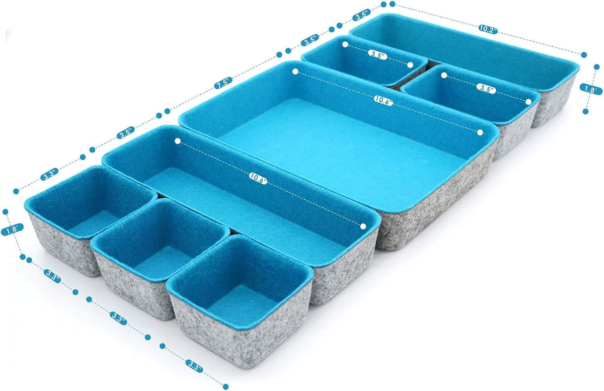 8pc Nordic Felt Desk Drawer Organizer Tray Beige Oatmeal Storage Bin