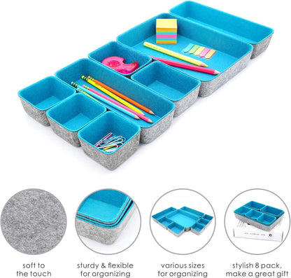8pc Nordic Felt Desk Drawer Organizer Tray Beige Oatmeal Storage Bin