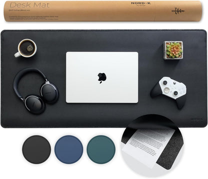 Nordik Felt and Leather Desk Mat - Dual Layer True Black 35 x 17 in