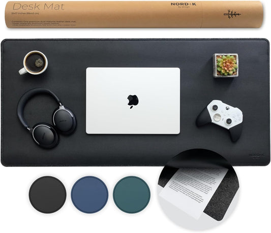 Nordik Felt and Leather Desk Mat - Dual Layer True Black 35 x 17 in