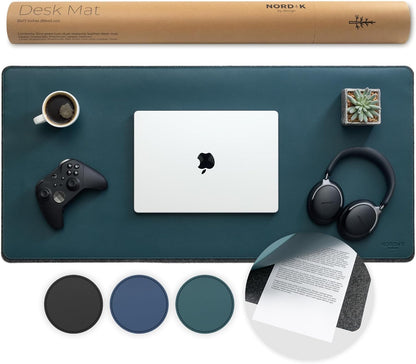 Nordik Felt and Leather Desk Mat - Dual Layer True Black 35 x 17 in