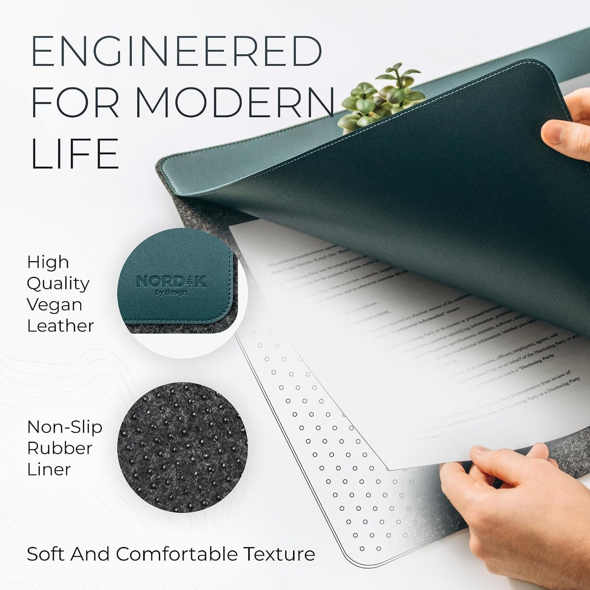 Nordik Felt and Leather Desk Mat - Dual Layer True Black 35 x 17 in