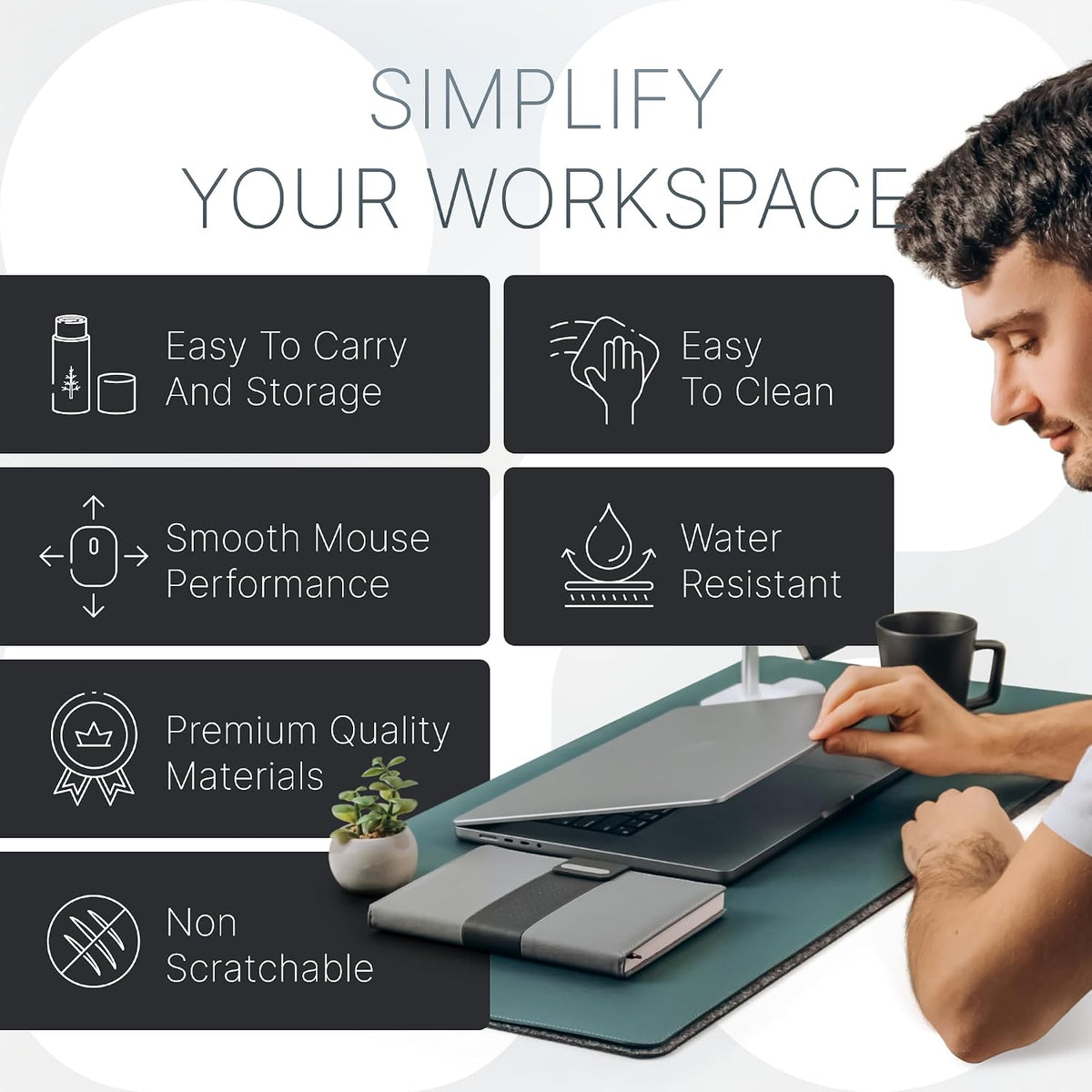 Nordik Felt and Leather Desk Mat - Dual Layer True Black 35 x 17 in