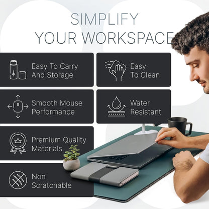 Nordik Felt and Leather Desk Mat - Dual Layer True Black 35 x 17 in