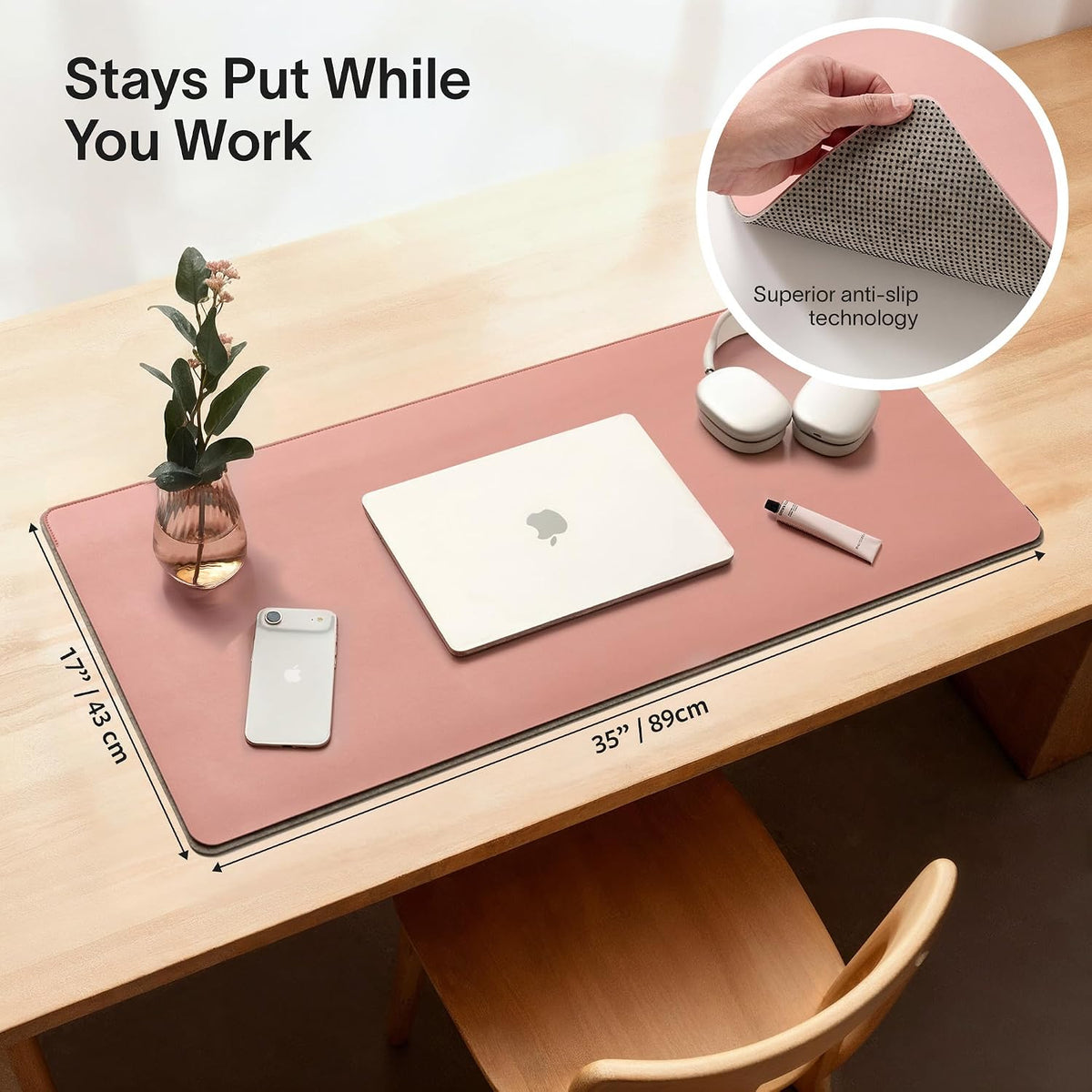 Nordik Felt and Leather Desk Mat - Dual Layer True Black 35 x 17 in