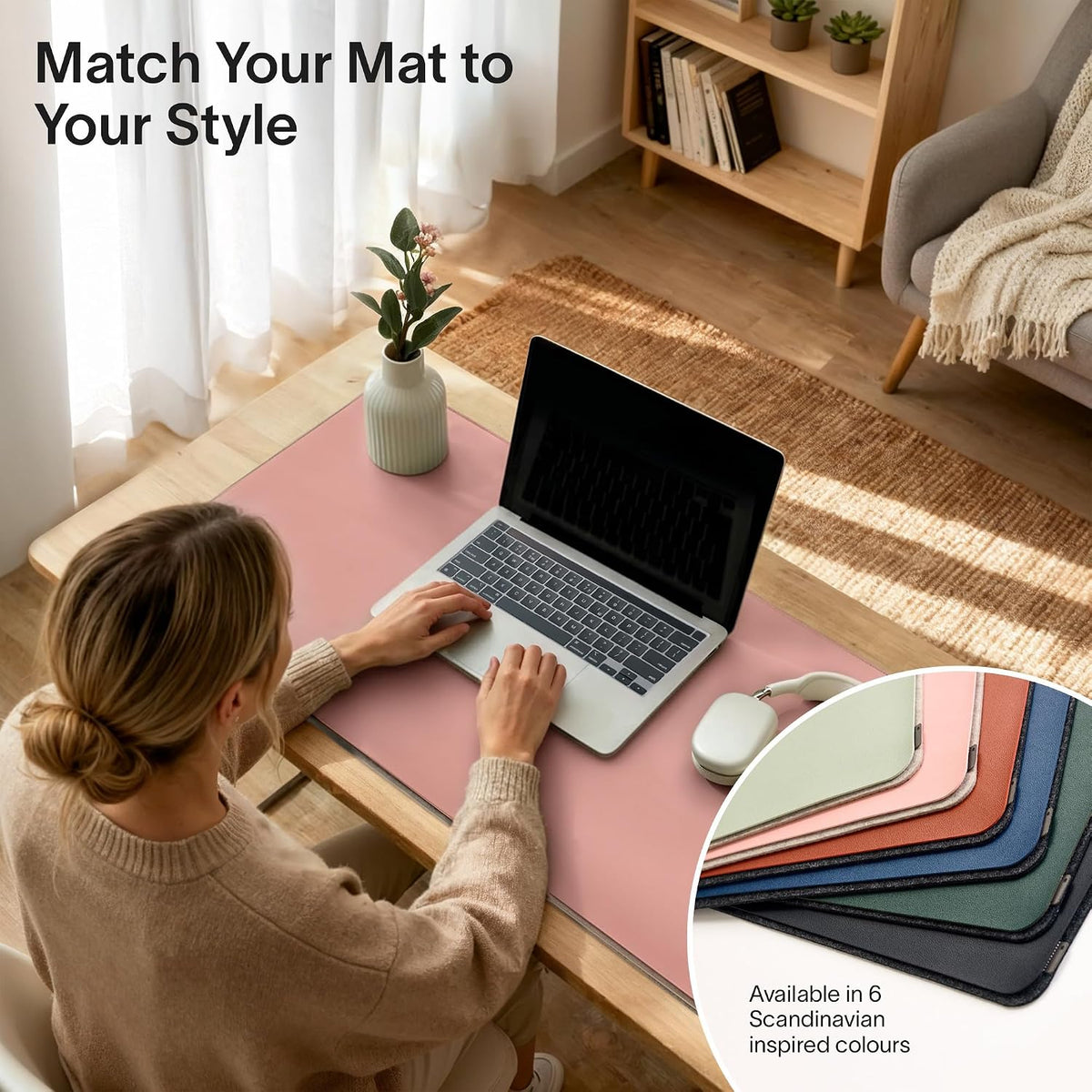 Nordik Felt and Leather Desk Mat - Dual Layer True Black 35 x 17 in