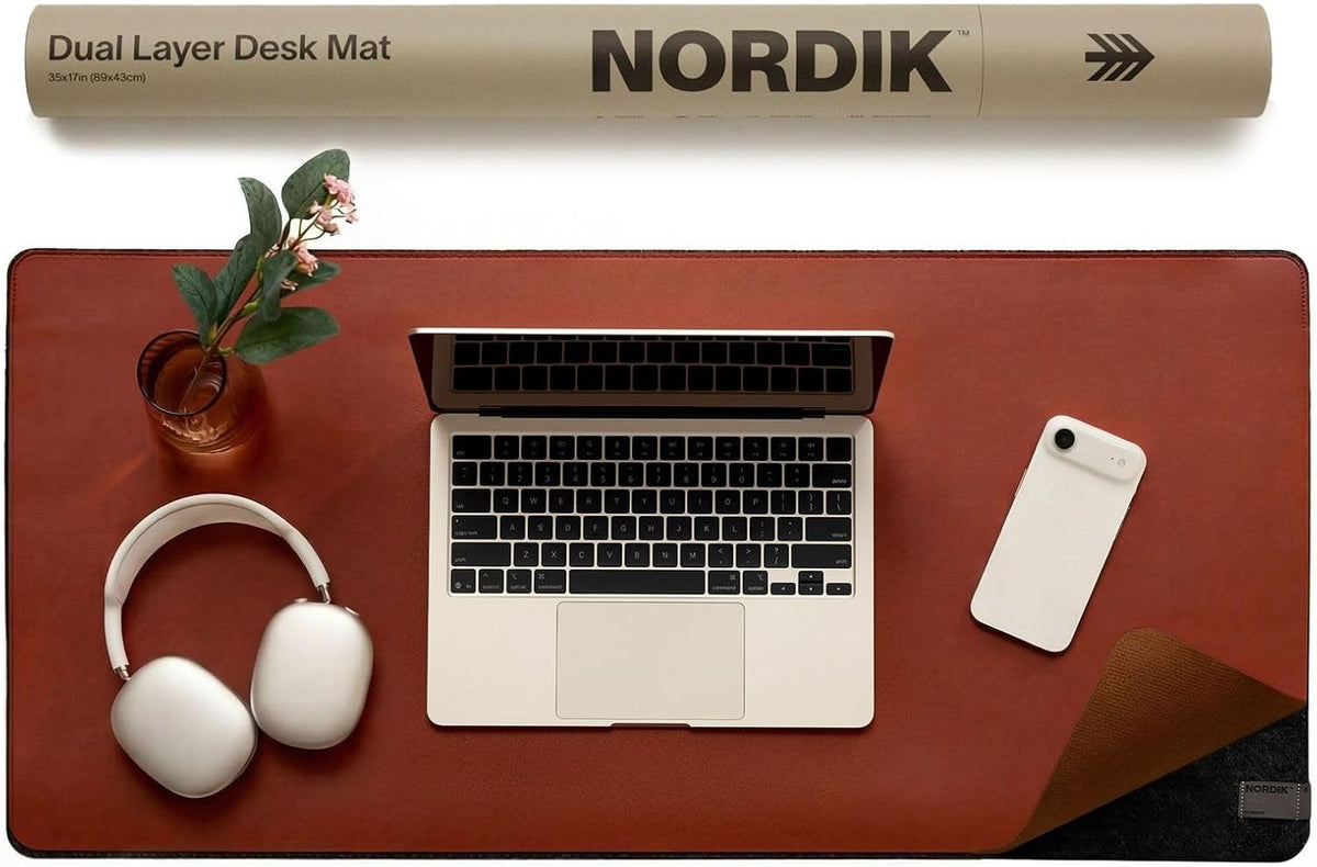 Nordik Felt and Leather Desk Mat - Dual Layer True Black 35 x 17 in