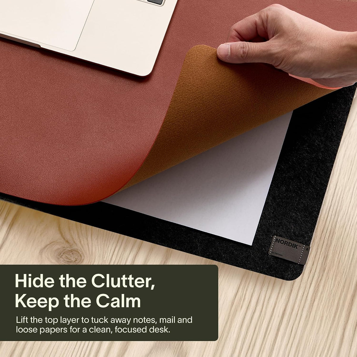 Nordik Felt and Leather Desk Mat - Dual Layer True Black 35 x 17 in
