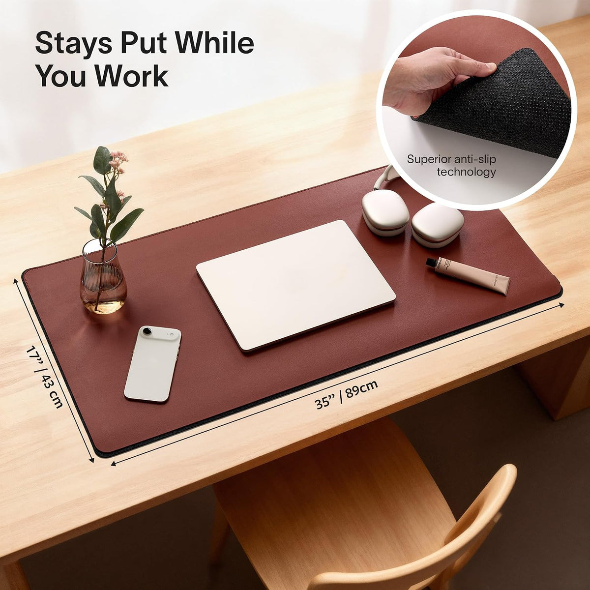 Nordik Felt and Leather Desk Mat - Dual Layer True Black 35 x 17 in