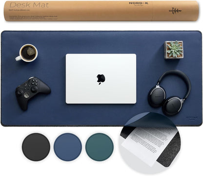 Nordik Felt and Leather Desk Mat - Dual Layer True Black 35 x 17 in