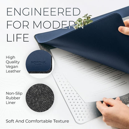 Nordik Felt and Leather Desk Mat - Dual Layer True Black 35 x 17 in