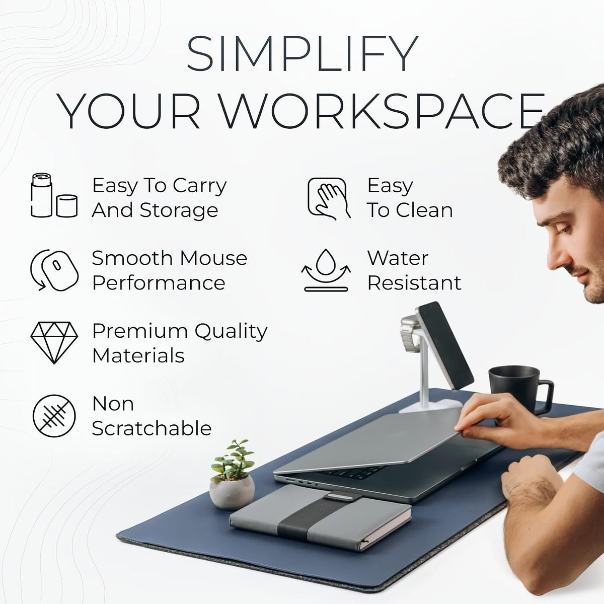 Nordik Felt and Leather Desk Mat - Dual Layer True Black 35 x 17 in