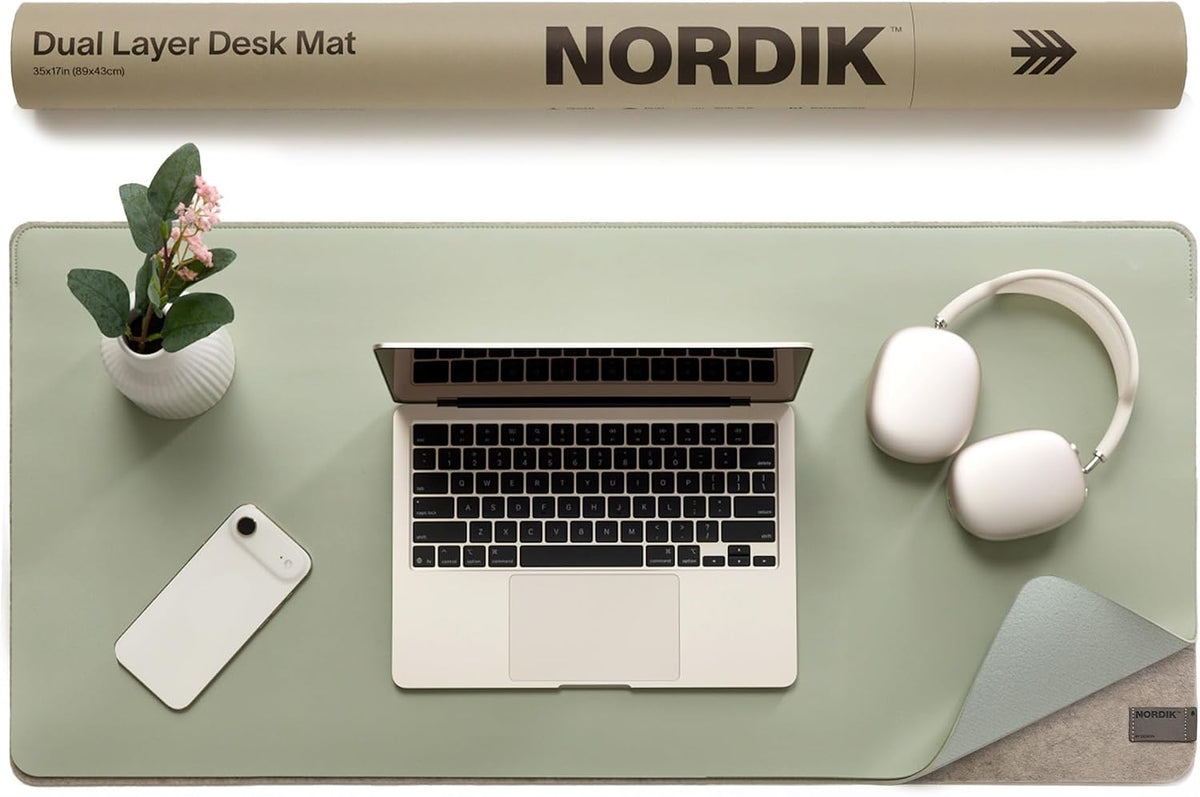 Nordik Felt and Leather Desk Mat - Dual Layer True Black 35 x 17 in